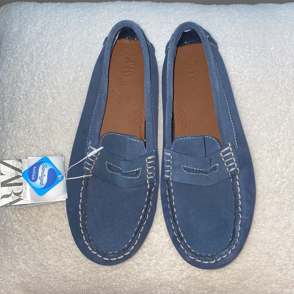 𝗡𝗪𝗧 𝗭𝗮𝗿𝗮 • Blue Leather Penny Loafers - Picture 14 of 14